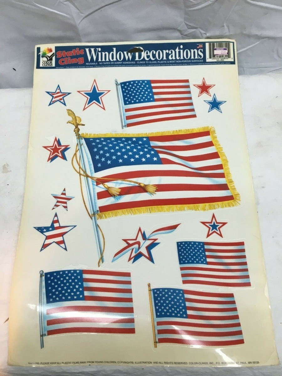 Vintage 1980s Static Cling Window Decoration US FLAG AMERICAN FLAG
