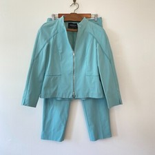 Lafayette 148 Cropped Bleecker Pant Jacket Set Womens Size 4 Blue
