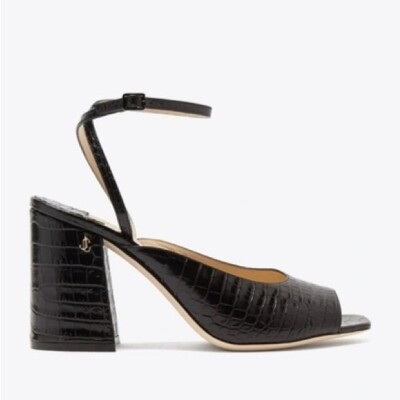 Jimmy Choo / Black Jassidy 85 croc effect ankle strap block heel