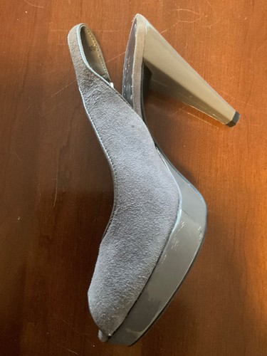 BCBGirls Jointa Grey Suede & Patent Platform Peep Toe Strappy Sandal Heels 7.5 - Picture 14 of 17