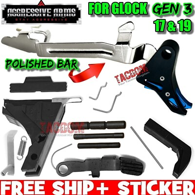 #ad AGGRESSIVE ARMS BLACK BLUE Trigger W LOWER PARTS KIT for GEN 3 GL0CK 17 amp; 19 $79.00