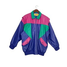 Vintage 80s/90s Transit Company Colorful Color Block Leather Jacket- Size Xl