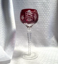AJKA MARSALA WINE GLASS CASED RUBY RED CUT TO CLEAR CRYSTAL BOHEMIAN HUNGARY