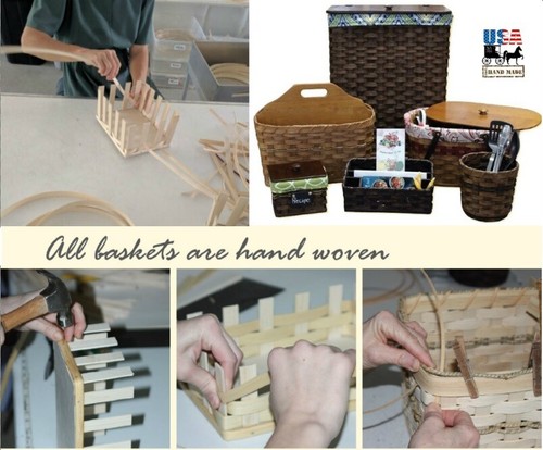 KITCHEN TRASH BASKET 13 Gallon Hand Woven Wastebasket with Wood Lid USA HANDMADE - Picture 4 of 17