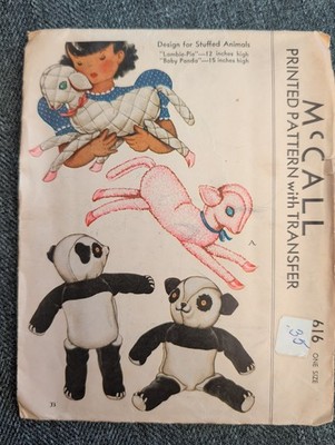 RARE Vtg Original 1930s McCall Stuffed Animal Pattern #616 Lambie Pie Baby Panda