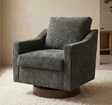Grey Swivel Armchair Living Room Comfortable Lounge Chair with Track Arms