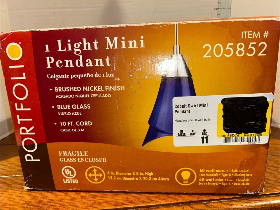 NUEVO Portafolio Mini Colgante Luz VIDRIO Níquel Cepillado Azul Cobalto Pantalla de Vidrio Foto 2 de 4