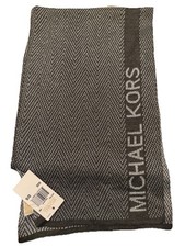 Michael Kors Vertical Logo Metallic Reversible Scarf Derby Silver Black H21