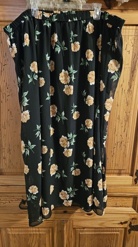 Womens Old Navy Size 3XL Black And Peach Floral Midi Skirt - Picture 1 of 4