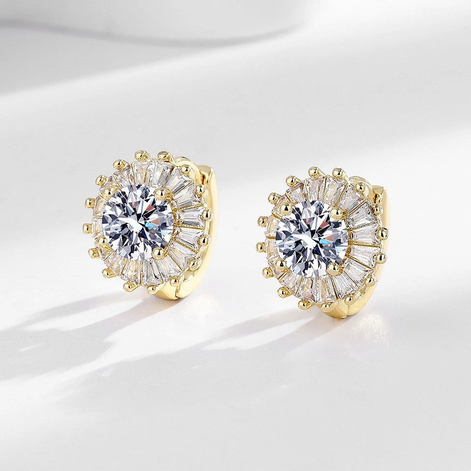 Luxus Ohrringe Creolen Simulation Moissanite ein Karat Weisgold Gold modische - Bild 4 von 4