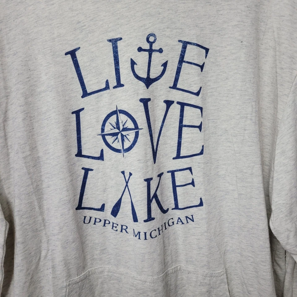 Sudadera con capucha azul 84 Live Love Lake Upper Michigan gráfica para mujer grande L Pullover Foto 2 de 4