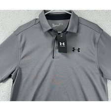 Under Armour Shirt Mens Small Grey Striped Tech Polo Performance Golf Rugby NEW