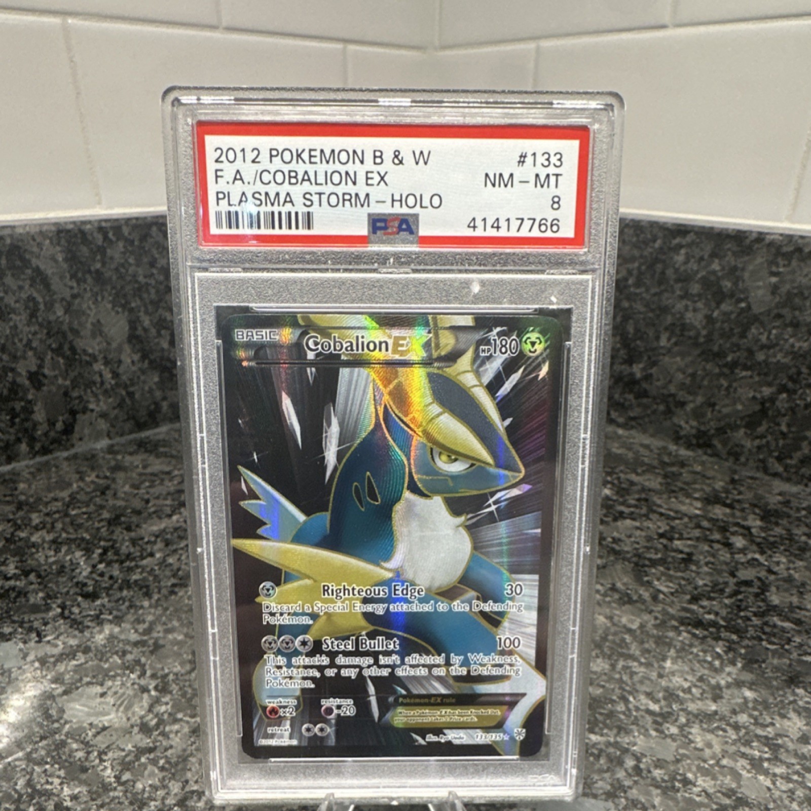 2012 Pokémon Cobalion EX Full Art Ultra Rare Holo 133/135 Plasma Storm PSA 8