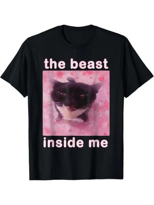[Funny Cat Meme Tee] 100% Cotton Funny Cat Meme The Beast Inside Me - 180g