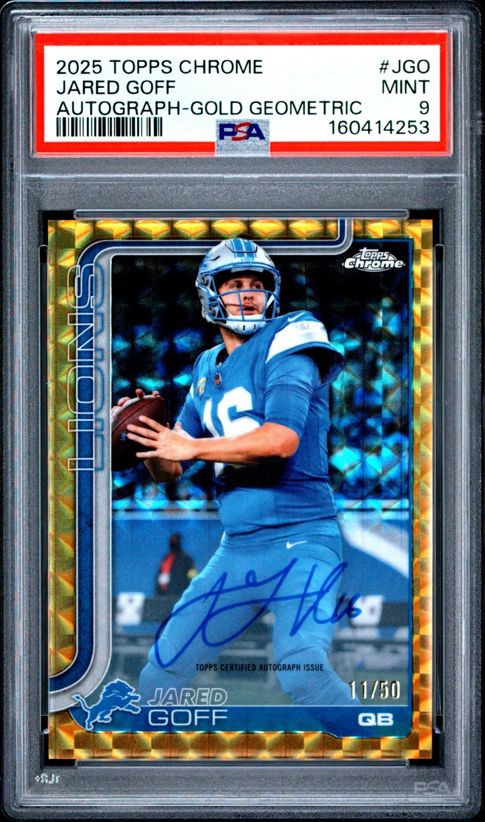 2025 Topps Chrome | Jared Goff Gold Geometric Auto /50 | PSA 9 MINT