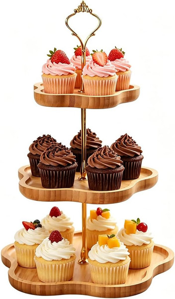 Etagere 3 Etagen Aus Bambus, Cupcake StäNder 30 25 20 Cm, TortenstäNder Holz Mit-image
