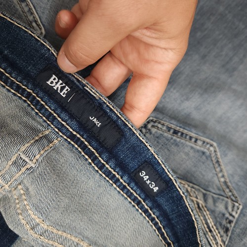 BKE Buckle Jeans Herren 34x34 Blau Jake Bootcut Distressed Schnurrhaare Denim Hose - Bild 10 von 14