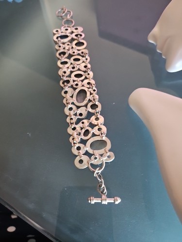 Genuine Labradorit Big 3 Raws Tennis 925 Sterling Silver 70g Bracelet 7-8" NWOT - Picture 11 of 18