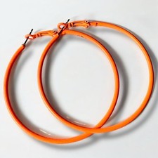 Neon Orange Hoop Earrings Large Lightweight 1980s Statement Vintage Post