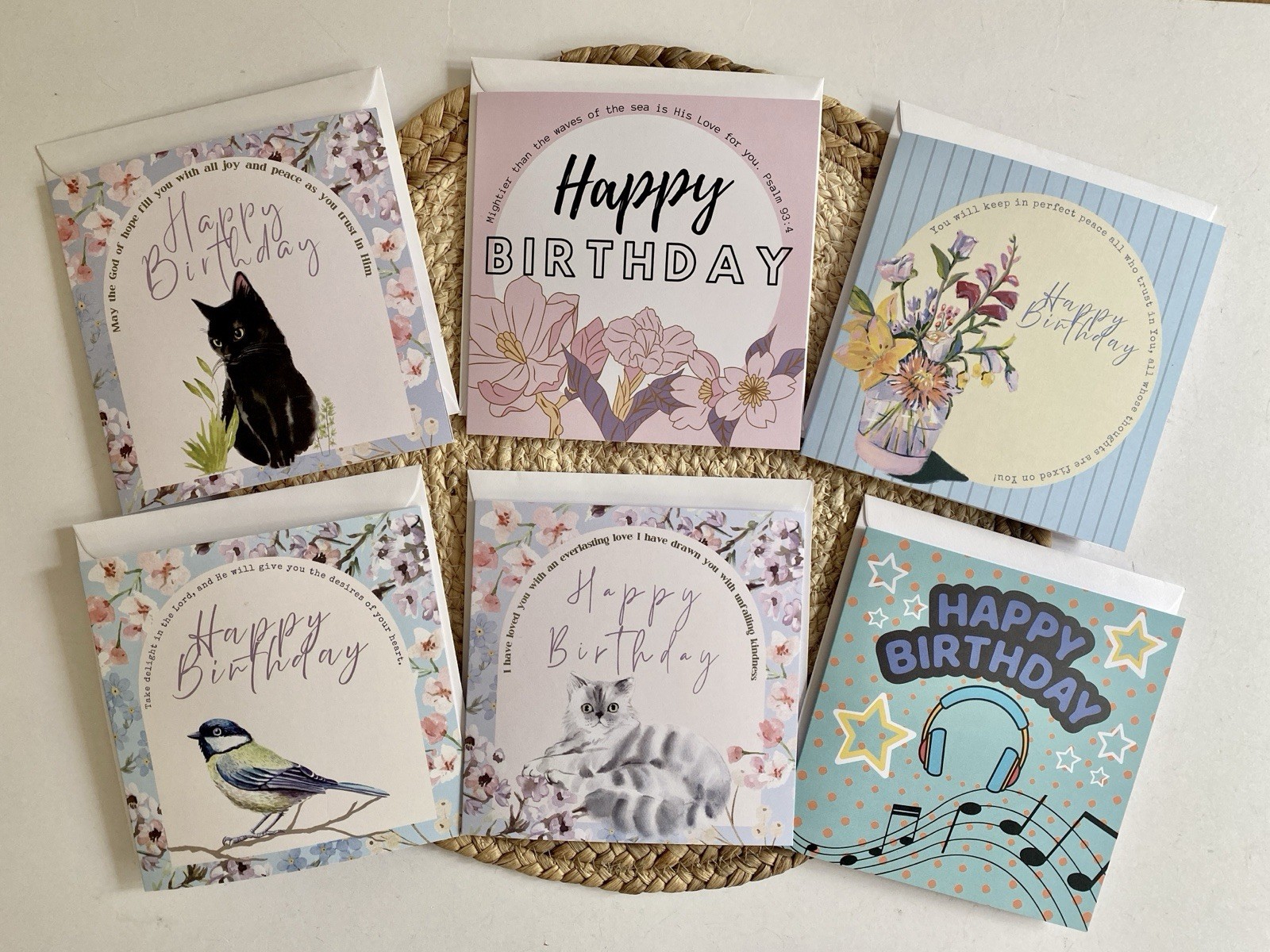 6 Stück christliche Geburtstagskarten mit Schrift Bibelvers Gruß religiös