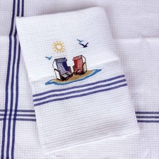 Geschirrtuch maritim bestickt mit Strandkorb Motiv 50x70cm Baumwolle Trockentuch