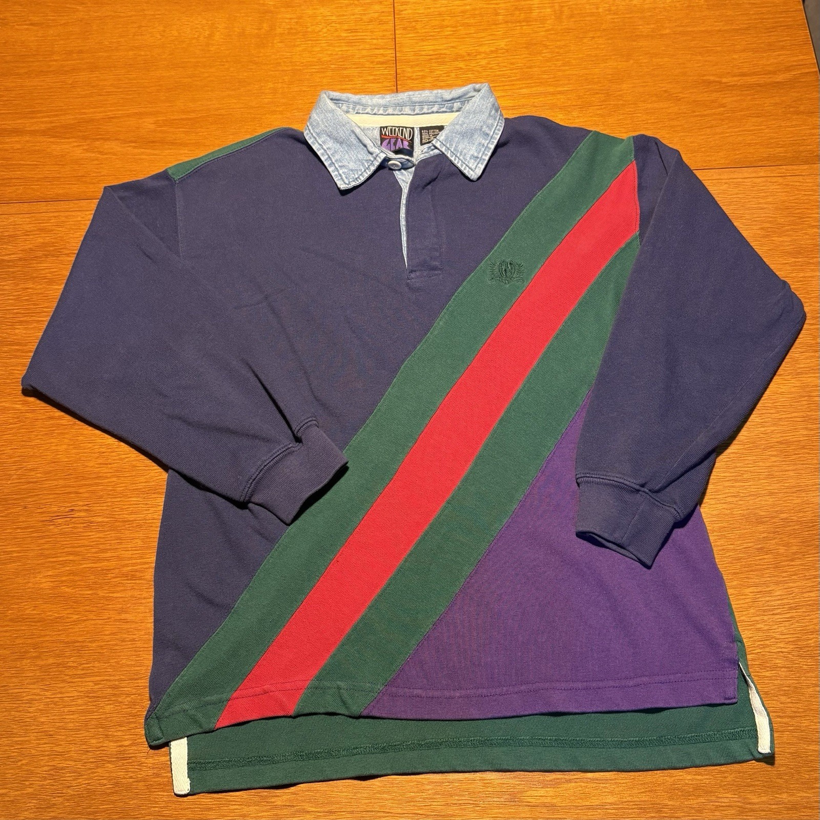 Vintage 90s Colorblock Rugby Shirt Weekend Gear Long Sleeve Polo Size Medium 80s