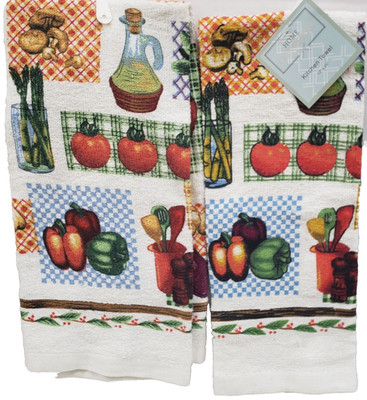 Set of 2 Same Printed Kitchen Terry Towels (15''x25'') VEGETABLES, VEGGIES, HC