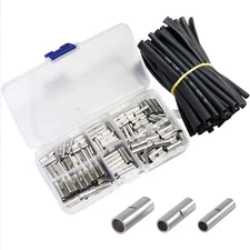 200 PCS 22-10 Gauge Non-Insulated Butt Connectors Kit with Heat Shrink Tube