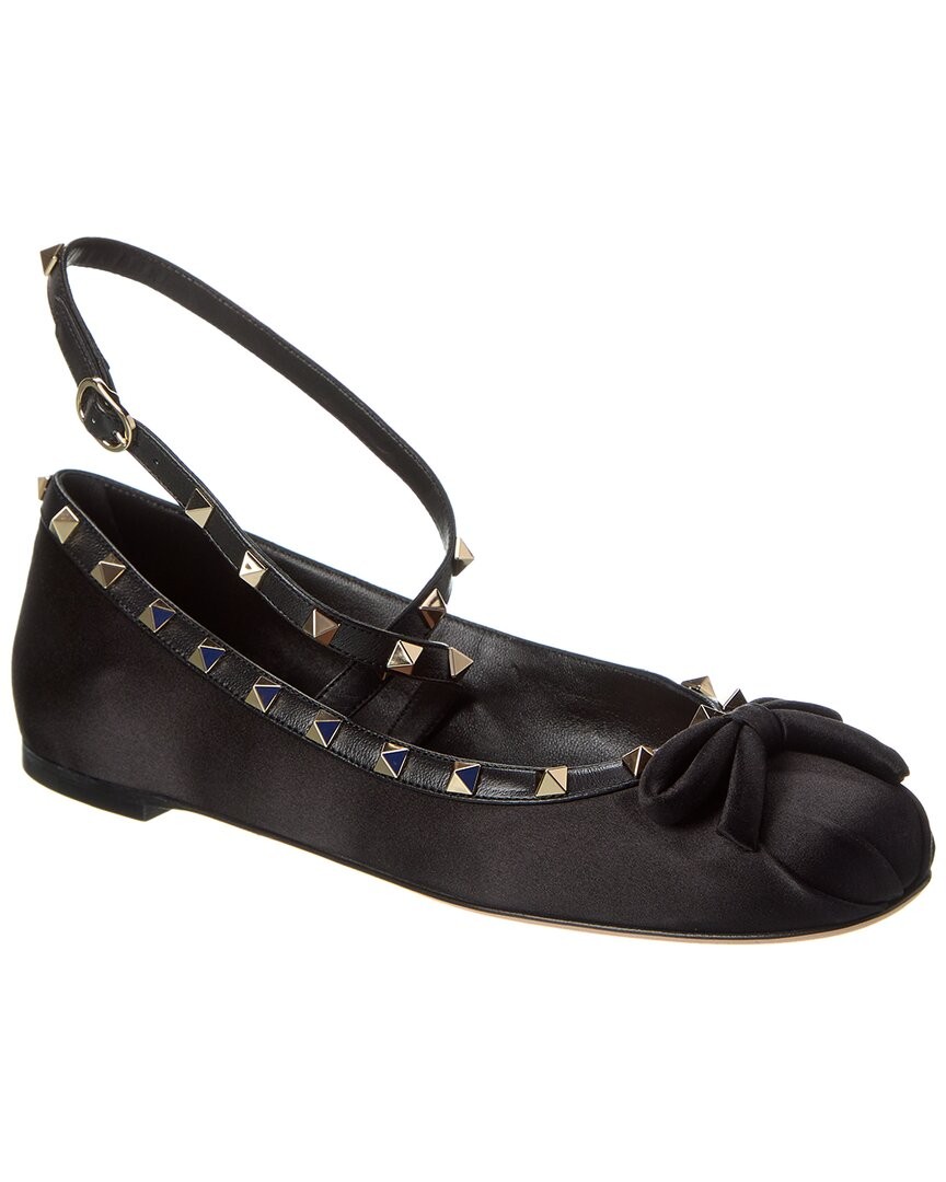 Valentino Rockstud Satin & Leather Flat Women's