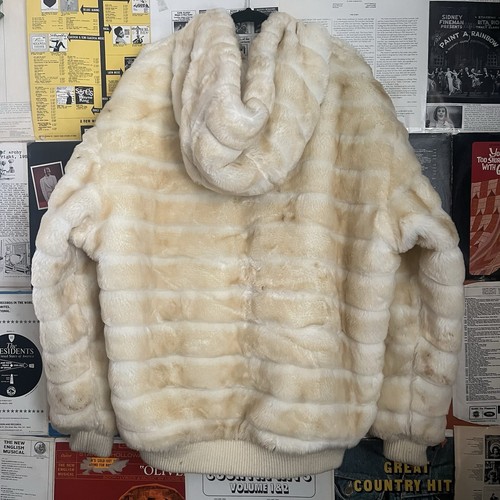 ABlanche Urban Faux Chinchilla Striped Cream Men’s Fur Hooded Bomber Jacket 3XL - Picture 2 of 7