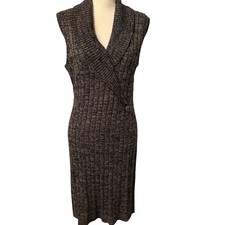Calvin Klein Brown V-Neck Sleeveless Sweater Midi Dress Size Medium