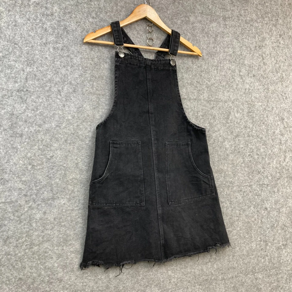 Vestido de mezclilla de algodón para mujer 8 negro mini bolsillos sin mangas dobladillo deshilachado 7334 Foto 2 de 4