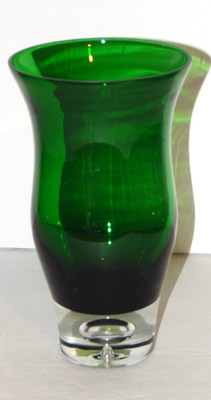 MCM Krosno EMERALD GREEN Kosta Boda CONTROLLED BUBBLE Art Glass VASE Bottom Drop
