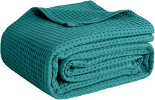 100 Cotton Waffle Weave Blanket Queen Size Lightweight Soft Teal Throw
