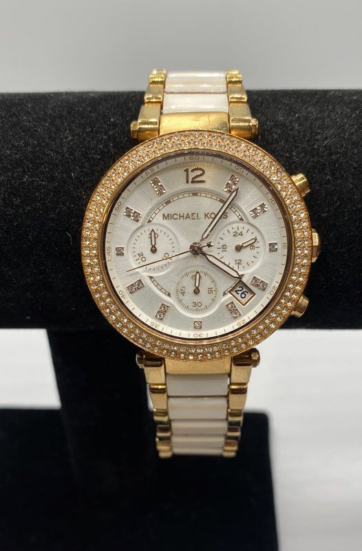 Women's Michael Kors Chrystal Bezel Chronograph Stainless Steel 38mm Watch 90.0g
