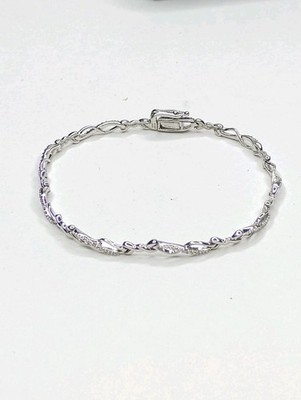 Signed QG .925 Sterling Silver Diamond Chip Tennis Bracelet