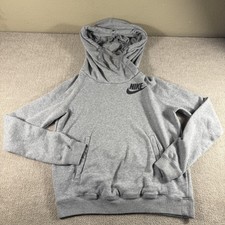 Nike Hoodie Women Medium Gray Pullover Sweatshirt Swoosh Logo Kangaroo Pocket