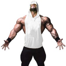 Men's Muscle Sleeveless Hoodies Tank Tops Gym Workout Hooded Bodybuilding Str...