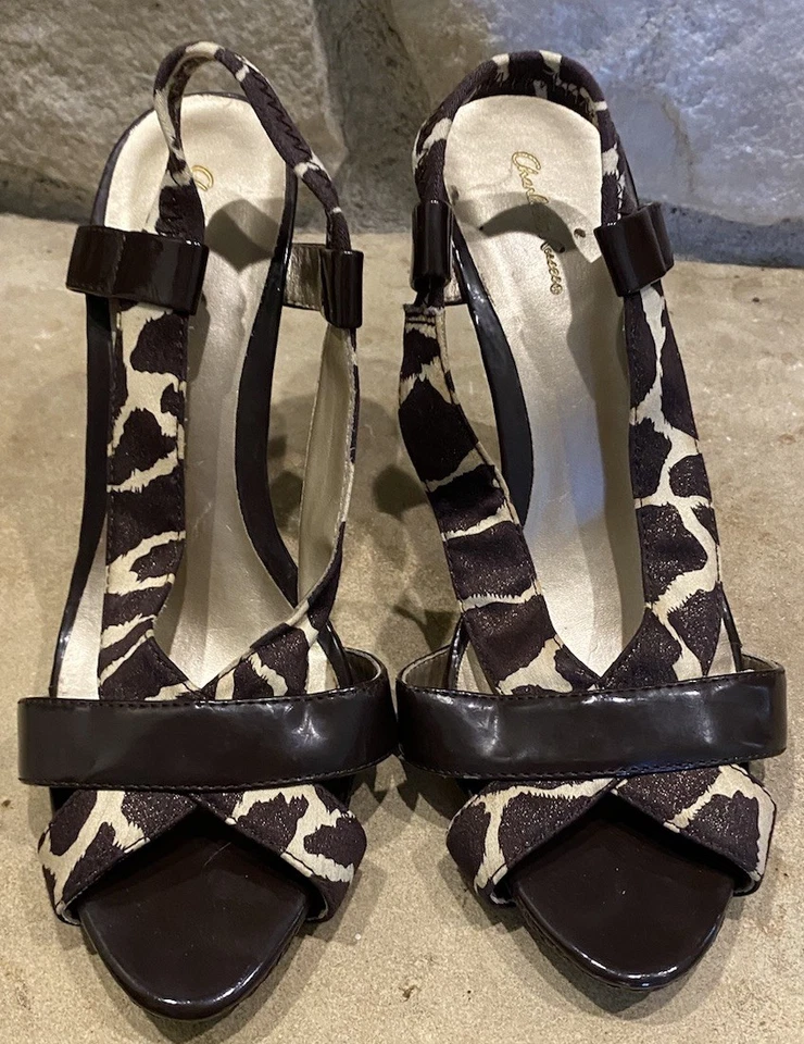 Charlotte Russe Size 9M Slingback W/Animal Print & Brown Peep Toe Heels - Image 2 of 4