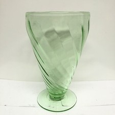 Vintage Uranium Glass Vase Swirl Antique Green Depression Vaseline Glass 1930’s