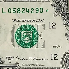 Low Print Run Star Note 1 Dollar Bill 500K Sheets Run 3 of 3 L06824290*