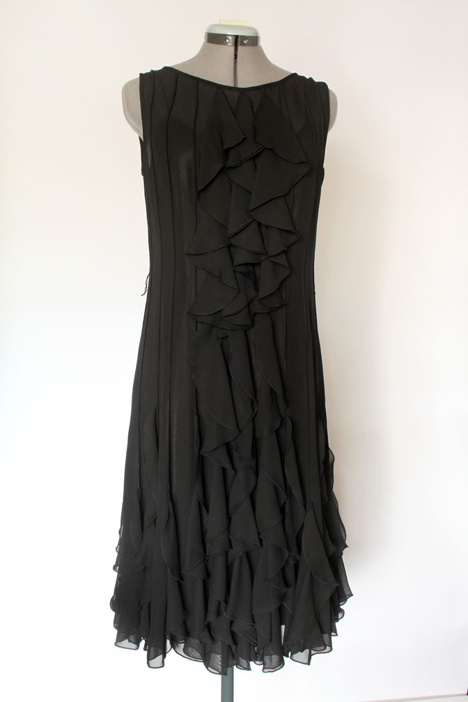 Adrianna Papell Black Sheer Sleeveless Cascade Ruffle Cocktail Evening Dress  10 | eBay