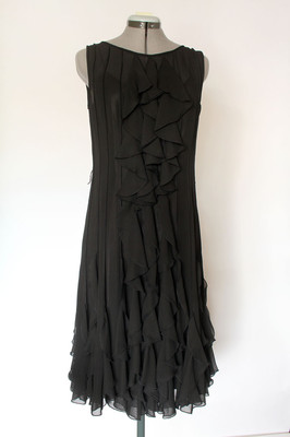 Adrianna Papell Black Sheer Sleeveless Cascade Ruffle Cocktail Evening  Dress 10 | eBay