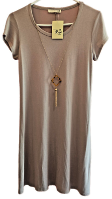 rose gold shirt dress Forever Rose Couture Women's Shirt Dress M Beige Tan Rayon Spandex NWT