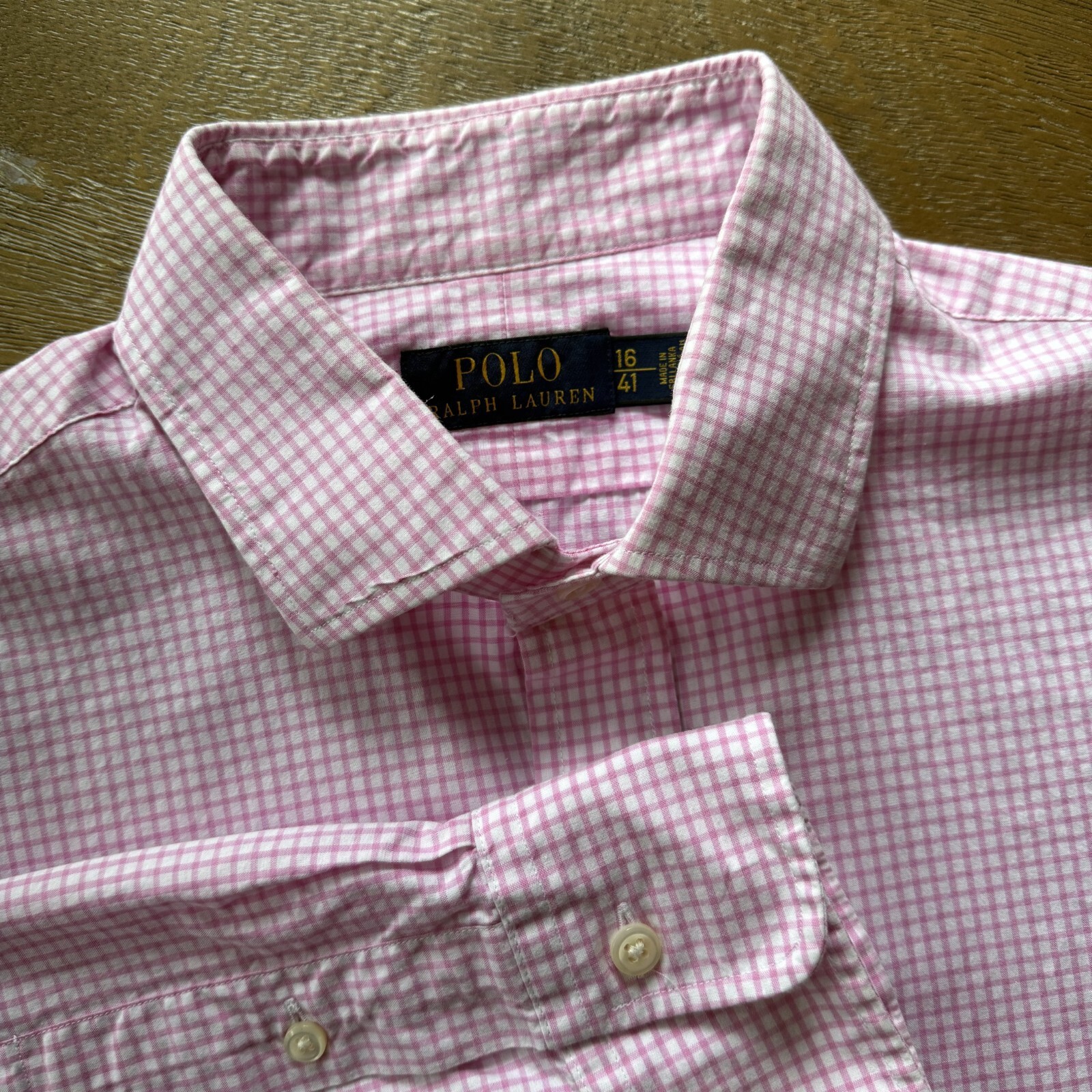 PONY Polo Ralph Lauren rosa gingham camicia manica lunga con bottoni 16 41 verde orlo a cavallo