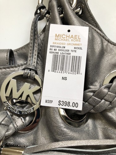 MICHAEL Michael Kors Braided Grommet Large Leather Shoulder Tote Nickel Silver - Picture 3 of 14