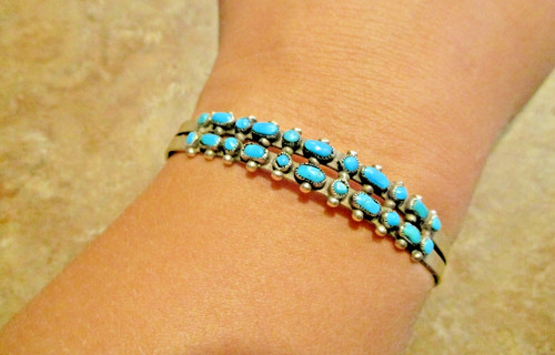 GEM Vintage Zuni Sterling Silver Petit Point Turquoise Row Bracelet