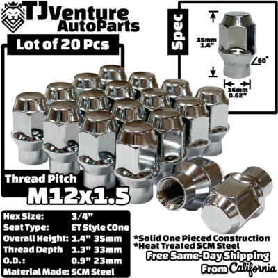 20Pc Chrome M12x1.5 Acorn Open End Lug Nut 3/4 Hex Fit Buick
