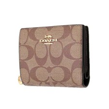 COACH Women's Snap Wallet in Signature Canvas Khaki - Black 