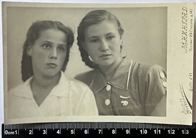 Two Pretty Cute Young Women Charming Attractive Ladies Nice Girls Old Photo